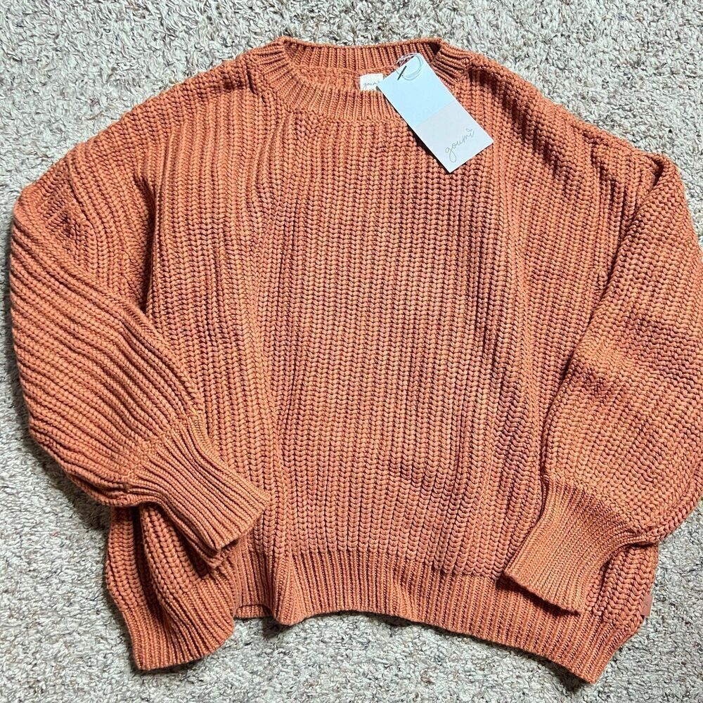 NWT Goumi Kids Clay Chunky Knit Sweater SZ S/M Mama Womens Organic Cotton Orange